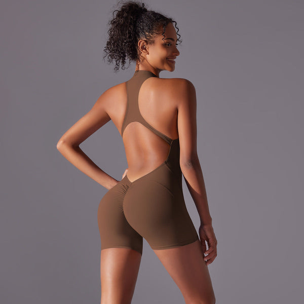 Elosung Size Brown High Impact Seamless Bodysuit Nude Feel Yoga And Fitness Romper Tracksuits & Sets
