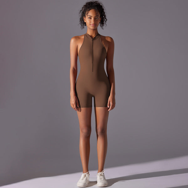 Elosung Size Brown High Impact Seamless Bodysuit Nude Feel Yoga And Fitness Romper Tracksuits & Sets