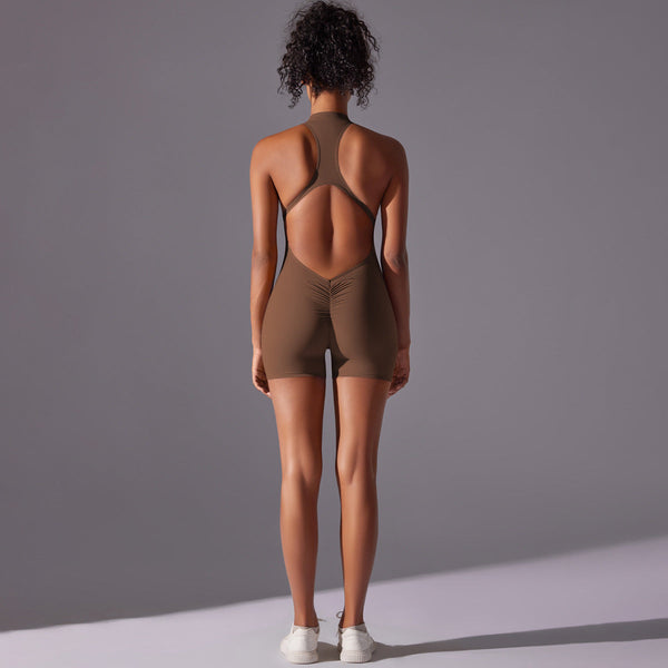 Elosung Size Brown High Impact Seamless Bodysuit Nude Feel Yoga And Fitness Romper Tracksuits & Sets