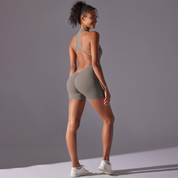 Grey High Impact Seamless Bodysuit Nude Feel Yoga Fitness Romper Activewear Tops