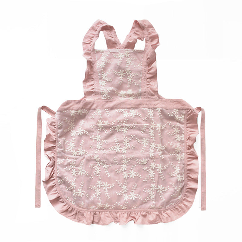 Pink Ruffled Kitchen Apron With Floral Lace Comfortable Baking & Crafting Aprons