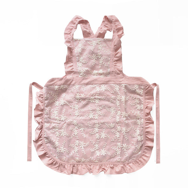 Pink Ruffled Kitchen Apron With Floral Lace Comfortable Baking & Crafting Aprons
