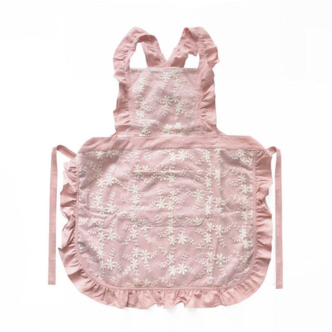 Pink Ruffled Kitchen Apron With Floral Lace Comfortable Baking & Crafting Aprons