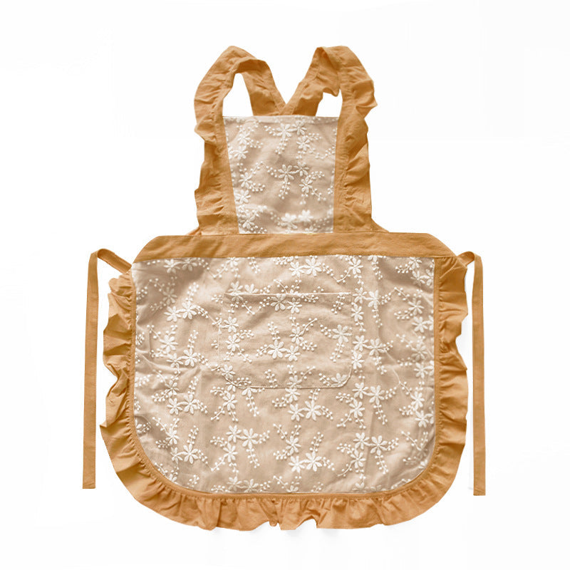 Yellow Ruffled Kitchen Apron With Floral Lace Comfortable Baking & Crafting Aprons