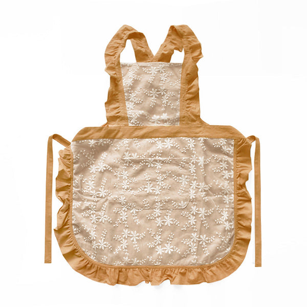 Yellow Ruffled Kitchen Apron With Floral Lace Comfortable Baking & Crafting Aprons