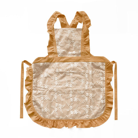 Yellow Ruffled Kitchen Apron With Floral Lace Comfortable Baking & Crafting Aprons