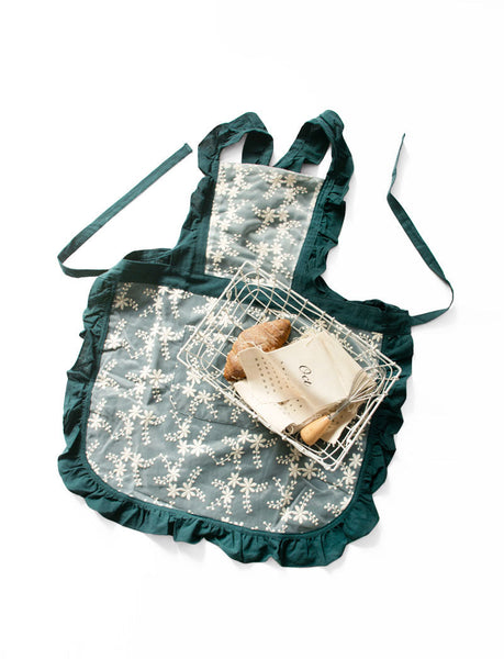 Blue Ruffled Kitchen Apron With Floral Lace Comfortable For Baking And Crafting Aprons