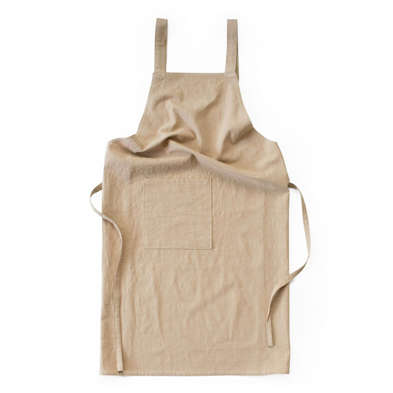 Khaki Cotton Linen H Back Apron Solid Color Kitchen Cooking With Pocket Aprons
