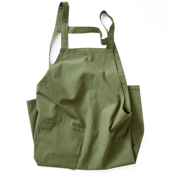 Khaki Cotton Linen H Back Apron Solid Color Kitchen Cooking With Pocket Aprons
