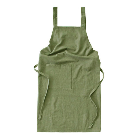 Green Cotton Linen H Back Apron Solid Color Kitchen Cooking With Pocket Aprons