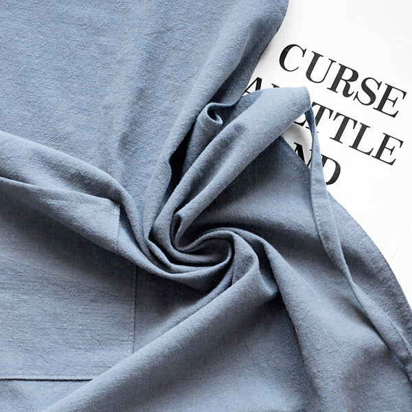 Blue Cotton Linen H Back Apron Solid Color Kitchen Cooking With Pocket Aprons