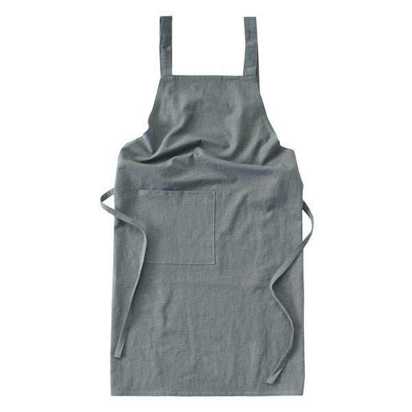 Grey Cotton Linen H Back Apron Solid Color Kitchen Cooking With Pocket Aprons