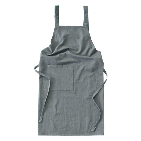 Grey Cotton Linen H Back Apron Solid Color Kitchen Cooking With Pocket Aprons