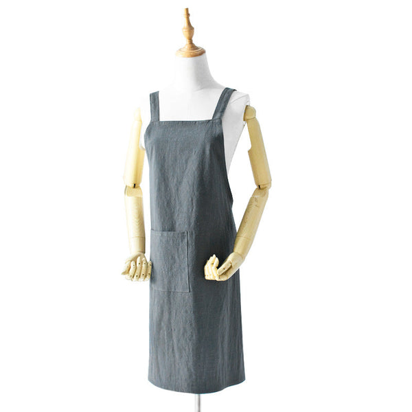 Grey Cotton Linen H Back Apron Solid Color Kitchen Cooking With Pocket Aprons