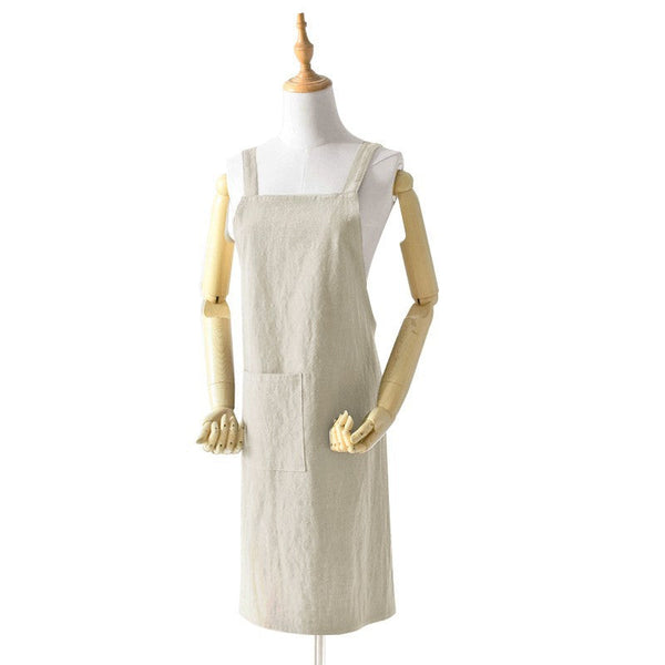 Off White Cotton Linen H Back Apron Solid Color Kitchen Cooking With Pocket Aprons