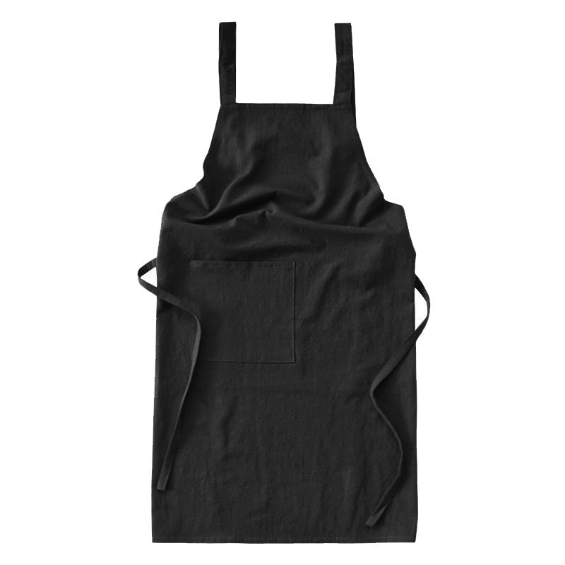 Black Cotton Linen Back Apron Solid Color Kitchen Cooking With Pocket Aprons
