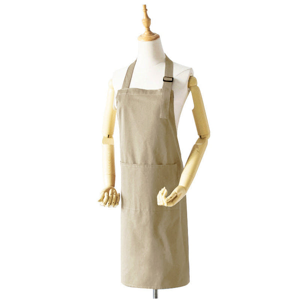 Khaki Waterproof & Oil Proof Apron Adjustable Kitchen With Pockets Aprons