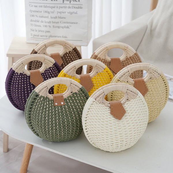 Boho Circle Straw Bag Stylish Woven Tote With Round Handles Women's Bags & Handbags