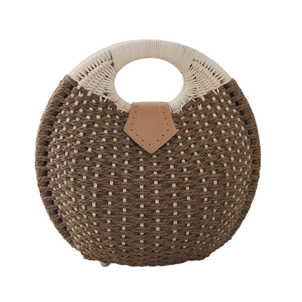 Boho Circle Straw Bag Stylish Woven Tote With Round Handles Women's Bags & Handbags