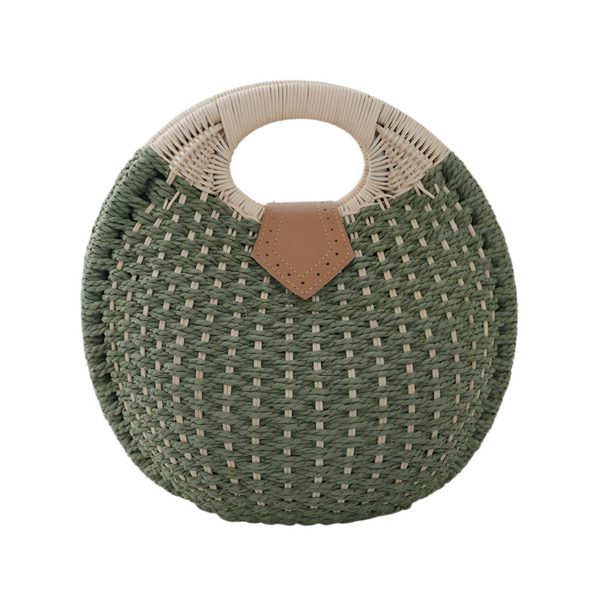 Boho Circle Straw Bag Stylish Woven Tote With Round Handles Women's Bags & Handbags