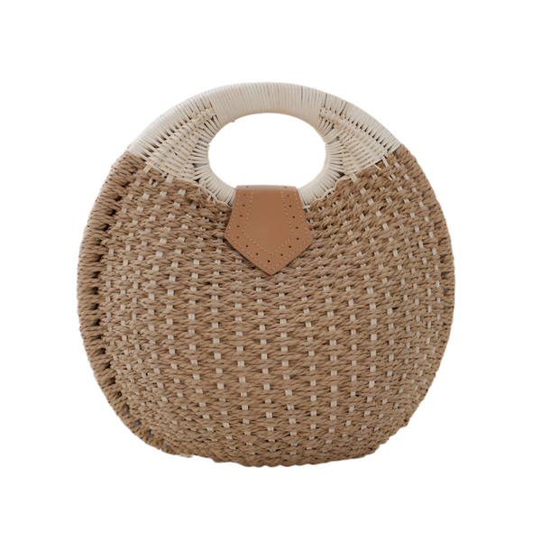 Boho Circle Straw Bag Stylish Woven Tote With Round Handles Women's Bags & Handbags
