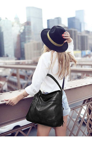 Black Spacious & Stylish Pu Leather Tote Bag Versatile Shoulder/Crossbody Women's Bags & Handbags