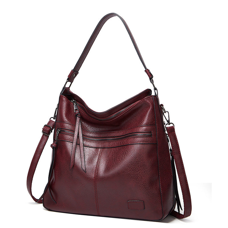 Dark Red Pu Leather Tote Bag With Adjustable Strap Spacious Stylish Versatile Shoulder Crossbody Women's Bags & Handbags