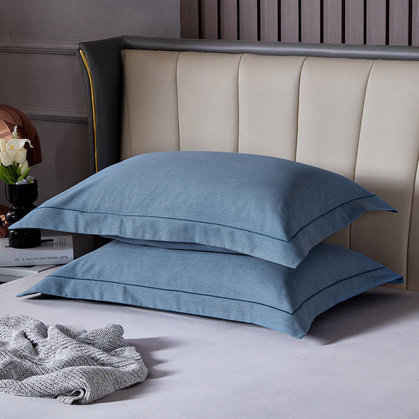 Blue Pure Cotton Flannel Pillowcase Set Soft Thickened Solid Color Pair 48X74cm Pillow Cases