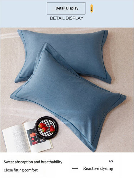 Blue Pure Cotton Flannel Pillowcase Set Soft Thickened Solid Color Pair 48X74cm Pillow Cases