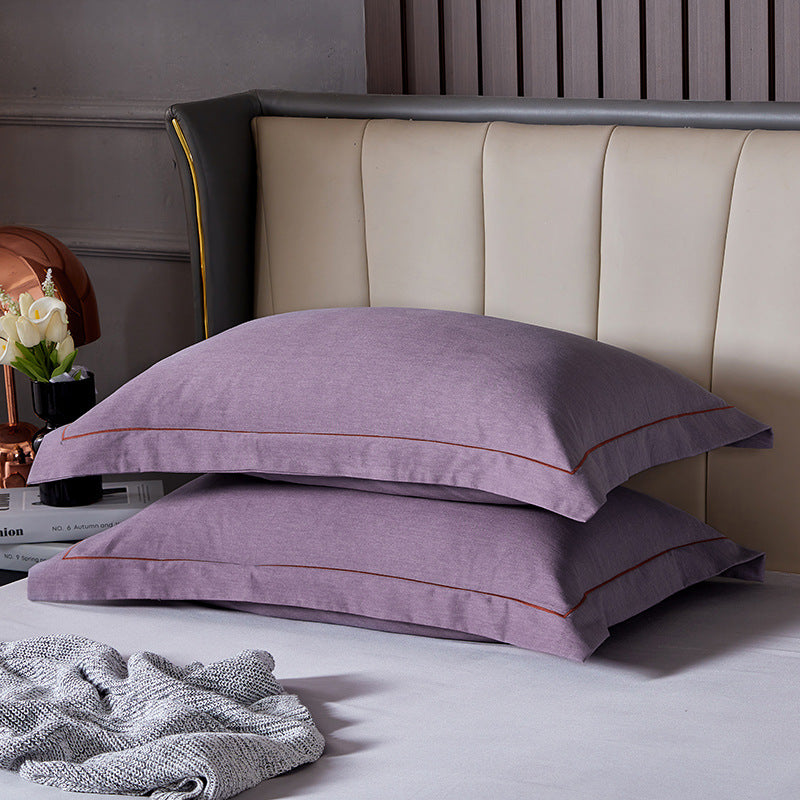 Dark Purple Pure Cotton Flannel Pillowcase Set Soft Thickened Solid Color Pair 48X74cm Pillow Cases