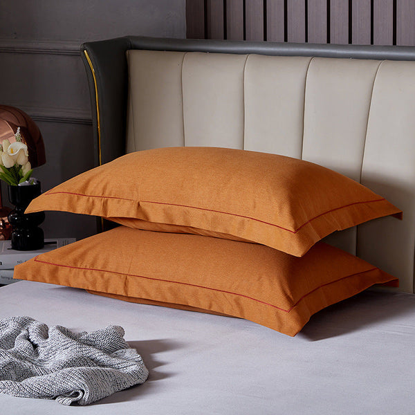 Orange Pure Cotton Flannel Pillowcase Set Soft Thickened Solid Color Pair 48X74cm Pillow Cases