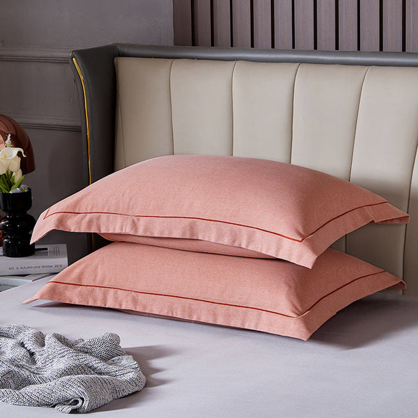 Elosung Light Red Pure Cotton Flannel Pillowcase Soft Thickened Solid Colour Pair 48X74cm Pillow Cases