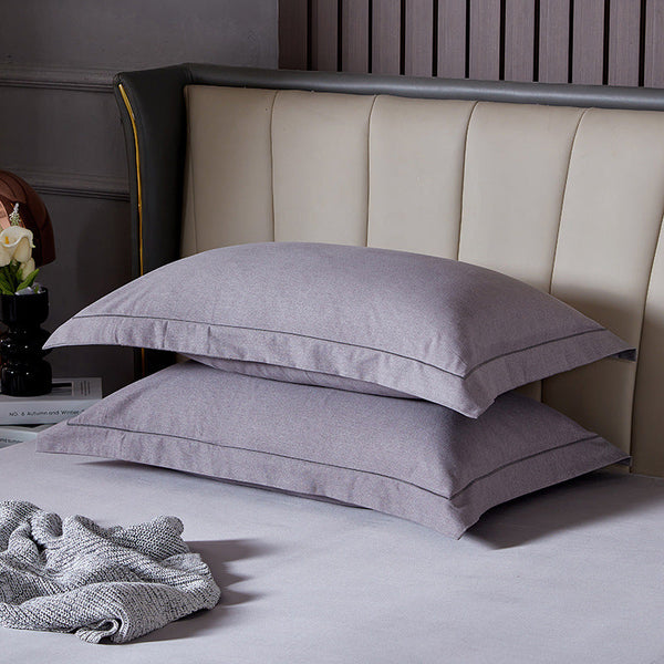 Grey Pure Cotton Flannel Pillowcase Set Soft Thickened Solid Color Pair 48X74cm Pillow Cases