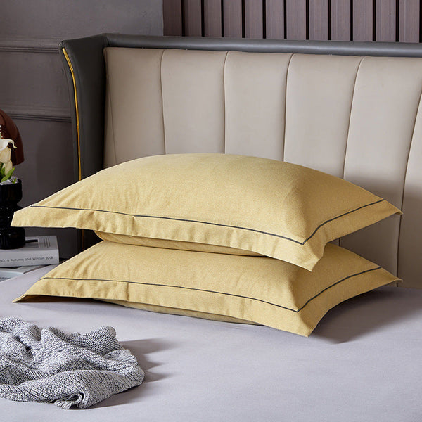 Yellow Pure Cotton Flannel Pillowcase Set Soft Thickened Solid Color (Pair 48X74cm) Pillow Cases