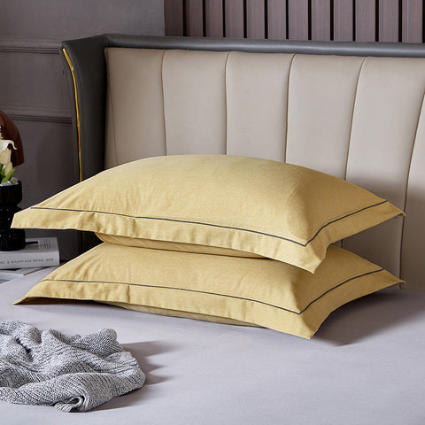 Yellow Pure Cotton Flannel Pillowcase Set Soft Thickened Solid Color (Pair 48X74cm) Pillow Cases
