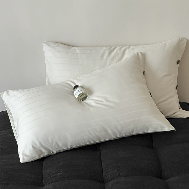 White Wide Stripes Long Staple Cotton Sateen Pillowcase Set Jacquard Striped Pure 48X74cm (Pair) Pillow Cases