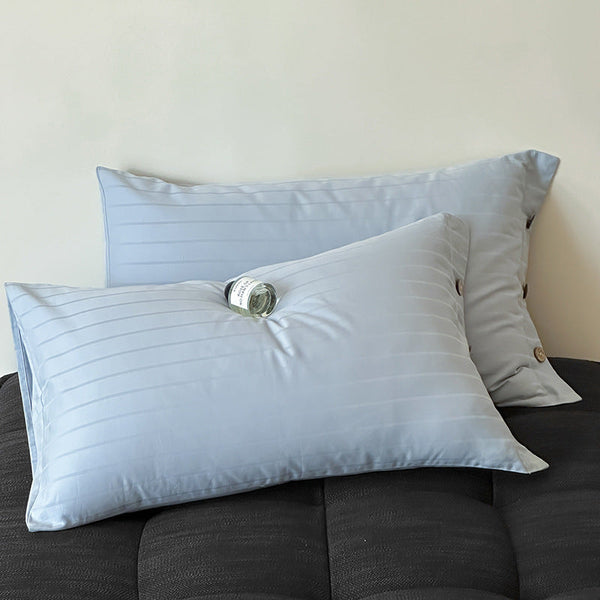 Elosung Blue Wide Stripes Long Staple Cotton Sateen Pillowcase Set Jacquard Striped Pure 48X74cm (Pair) Pillow Cases