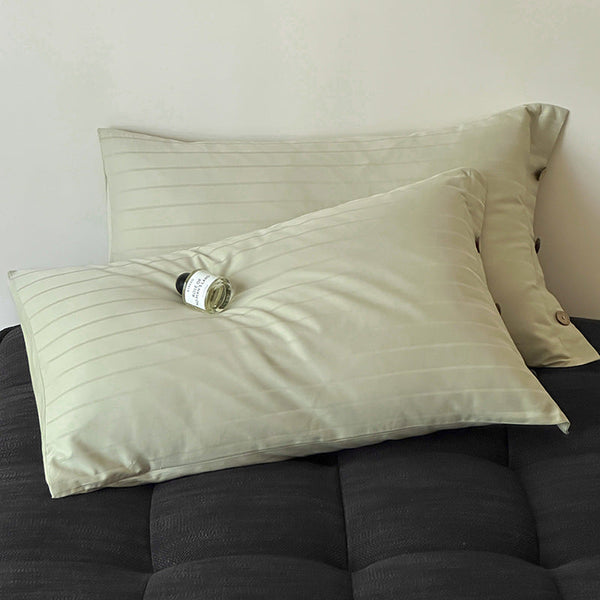 Elosung Light Green Wide Stripes Long Staple Cotton Sateen Pillowcase Set Jacquard Striped 48X74cm Pillow Cases