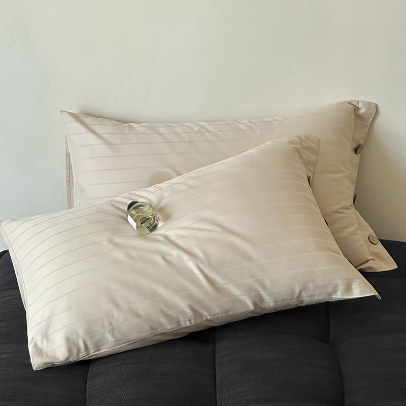 Elosung Off White Wide Stripes Long Staple Cotton Sateen Pillowcase Set Jacquard Striped 48X74cm Pair Pillow Cases