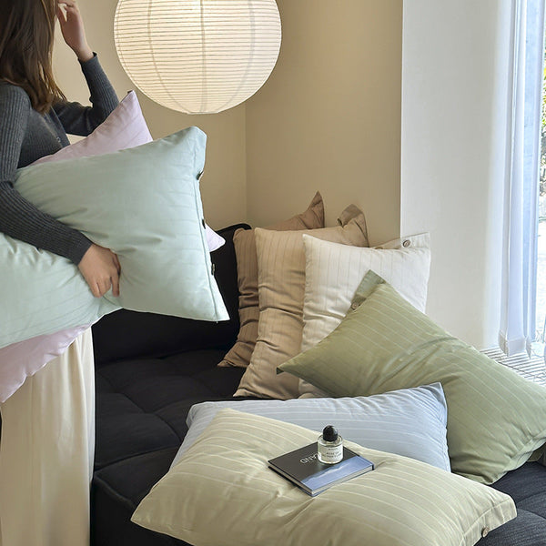 Elosung Light Brown Wide Stripes Long Staple Cotton Sateen Pillowcase Set Jacquard Striped 48X74cm Pair Pillow Cases