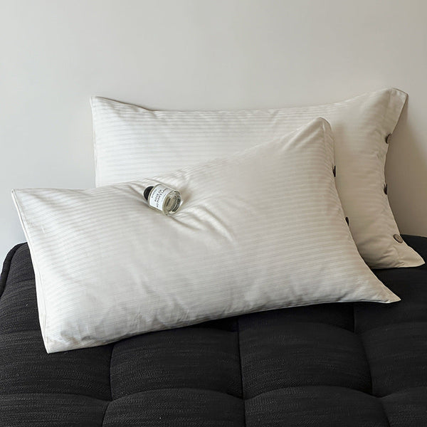 White Pinstripe Long Staple Cotton Sateen Pillowcase Set Jacquard Striped Pure 48X74cm (Pair) Pillow Cases