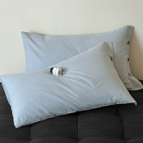 Elosung 1 Sets Of Blue Pinstripe Long Staple Cotton Sateen Pillowcase Jacquard Striped Pure 48X74cm Pair Pillow Cases