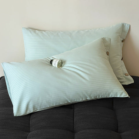 Elosung Bright Green Pinstripe Long Staple Cotton Sateen Pillowcase Set Jacquard Striped Pure 48X74cm (Pair) Pillow Cases