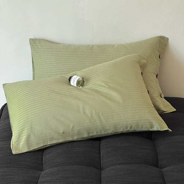 Elosung Dark Green Pinstripe Long Staple Cotton Sateen Pillowcase Set Jacquard Striped 48X74cm Pair Pillow Cases
