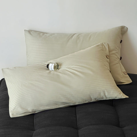 Elosung Light Green Pinstripe Long Staple Cotton Sateen Pillowcase Set Jacquard Striped 48X74cm Pair Pillow Cases