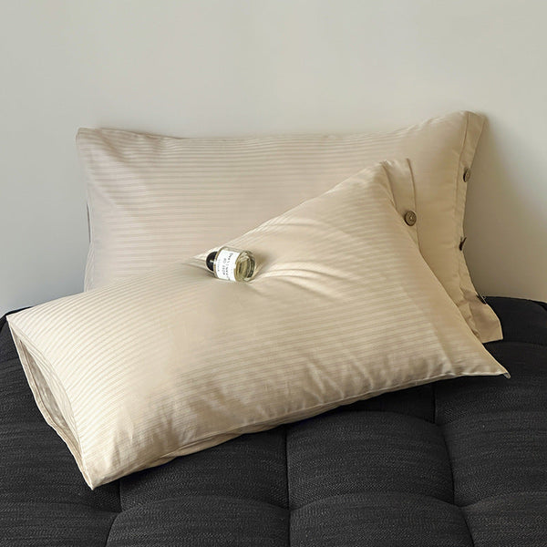 Elosung Off White Pinstripe Long Staple Cotton Sateen Pillowcase Set Jacquard Striped 48X74cm Pair Pillow Cases