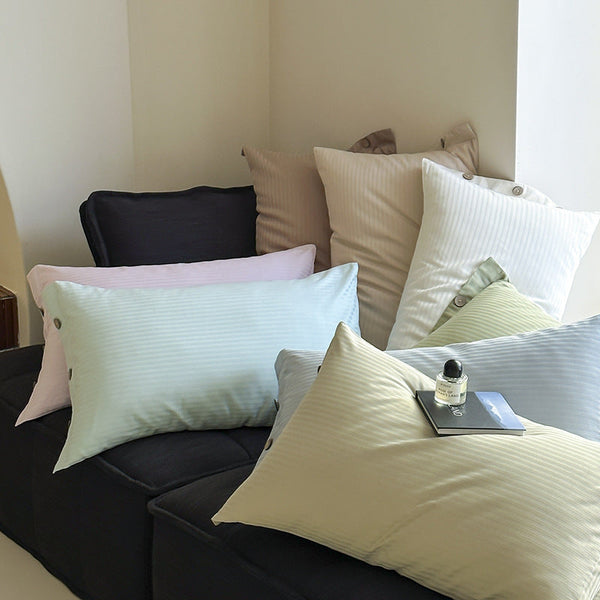 Elosung Off White Pinstripe Long Staple Cotton Sateen Pillowcase Set Jacquard Striped 48X74cm Pair Pillow Cases