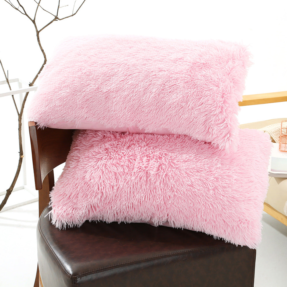 1 Pair Of Pink Faux Fur Pillowcase Set Crystal Velvet Plush Throw Covers Bedding Accent 50X70cm Cushion Covers