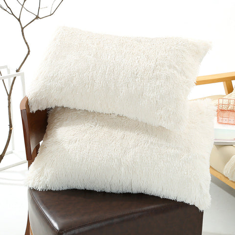 White Faux Fur Pillowcase Set Crystal Velvet Plush Throw Covers Bedding Accent (50X70cm Pair) Cushion Covers
