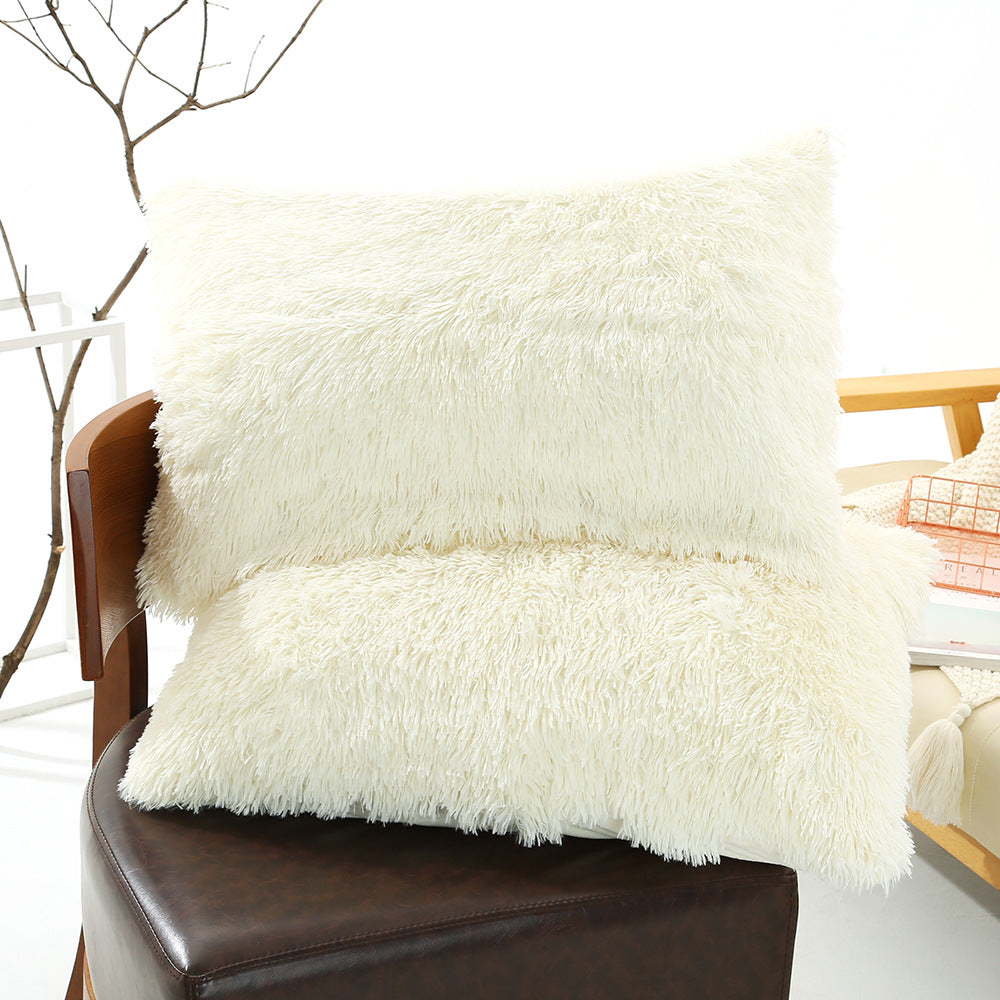Milky White Faux Fur Pillowcase Set Crystal Velvet Plush Throw Covers Accent 50X70cm Pair Cushion Covers
